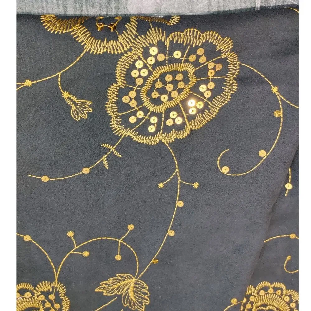 Richard Malcolm A LIne Midi Skirt Floral Sequin Embroidered Gold Black Womens 14